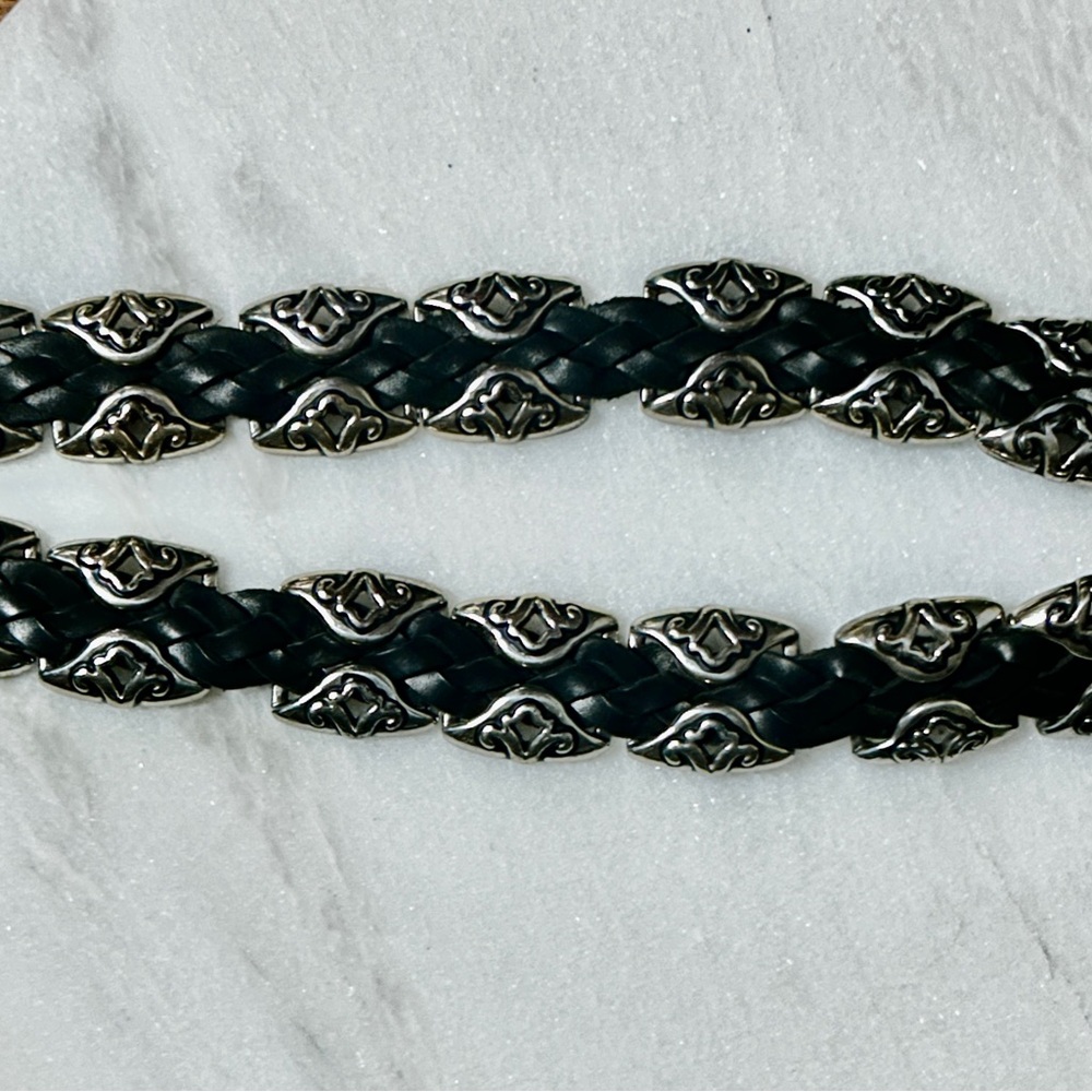 Brighton ~ Vintage ~ Women’s Small ~Black Leather Braided W/Silver Conchos Belt - Picture 13 of 16